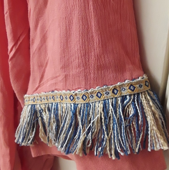 Blush Pink Boho Fringe Valzera Top NWT - Picture 4 of 8